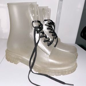 Jeffrey Campbell clear combat rain boots